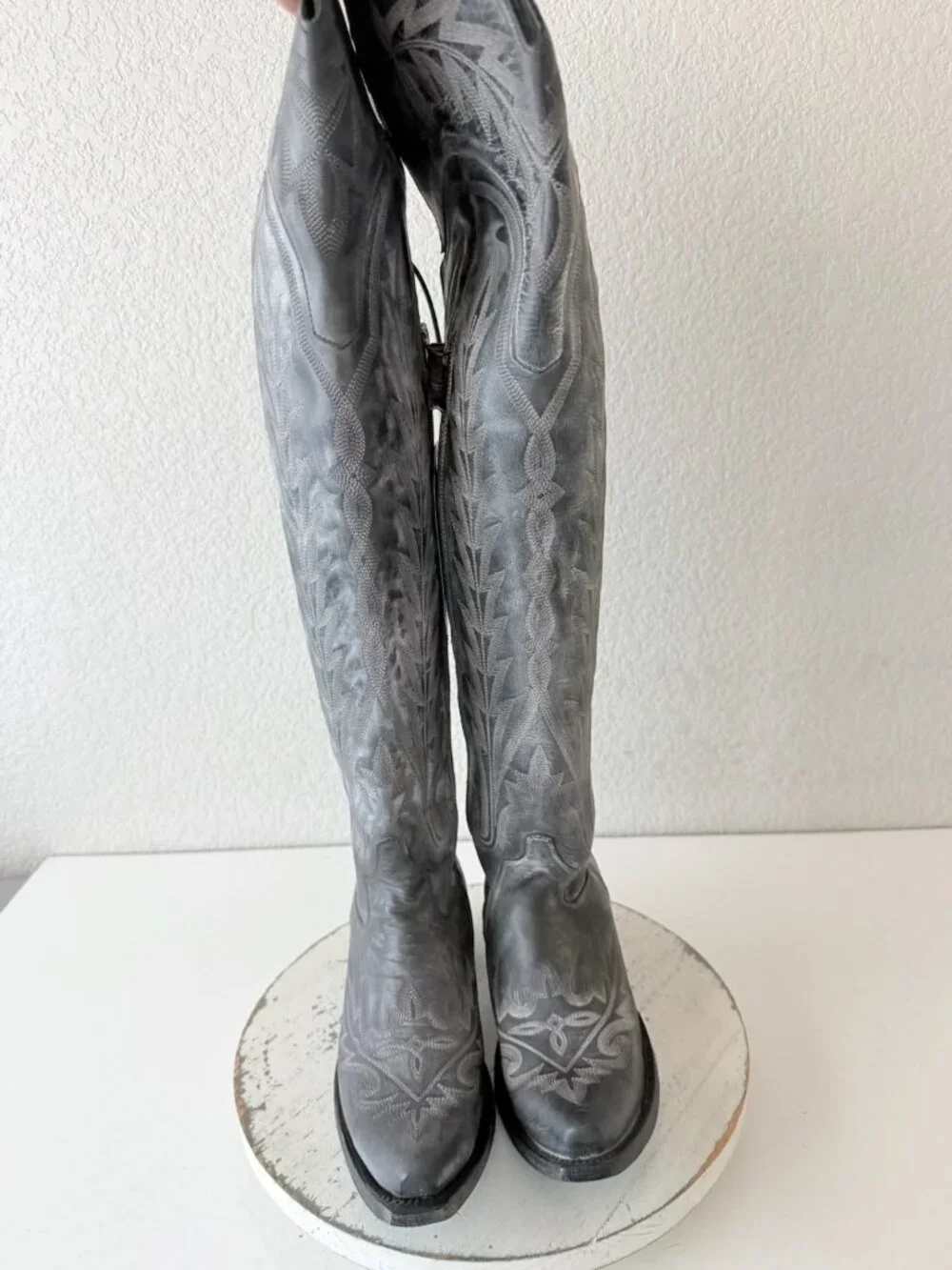 Lane LEXINGTON Over The Knee Black Cowboy Boots Womens 7.5 Western Snip Toe Tall